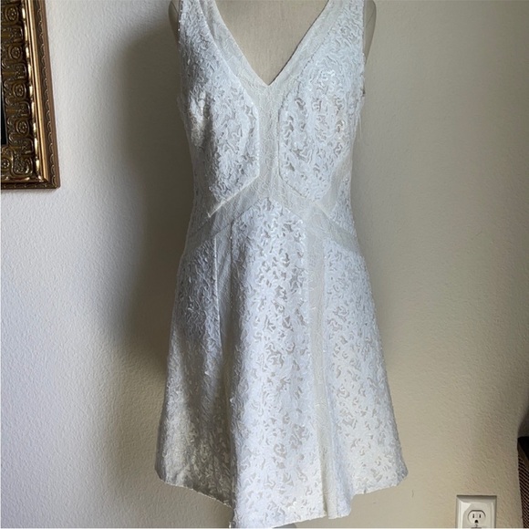 BCBGMaxAzria Gracie Off-White Sequin Lace Mini Dress Bridal Shower Wedding - Picture 13 of 14